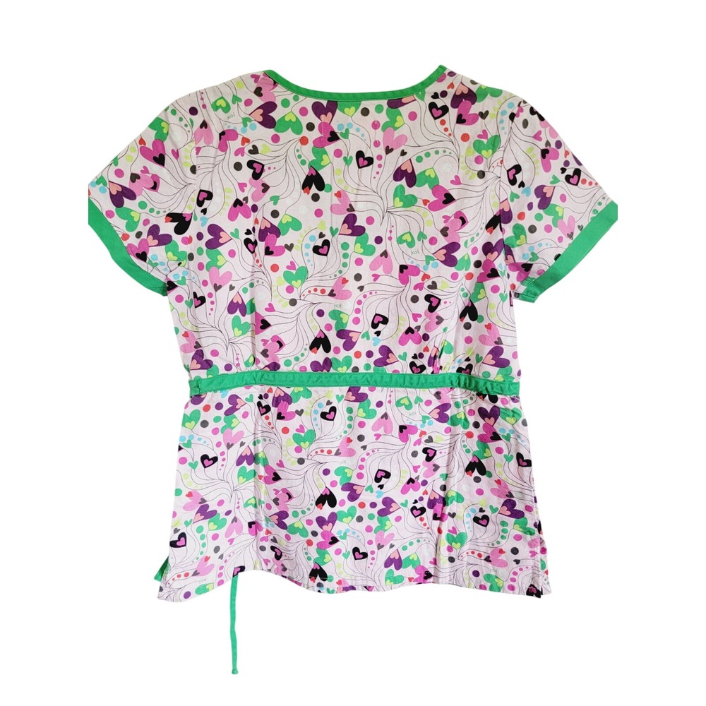 Koi by Kathy Peterson XS Womens Heart Print Happiness Mock Wrap Scrub‎ Top Pink - Picture 4 of 14